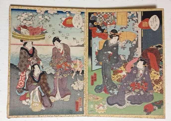 浮世絵版画画帖紫式部源氏かるた54枚揃い目録付き二代国貞画安政4年出版