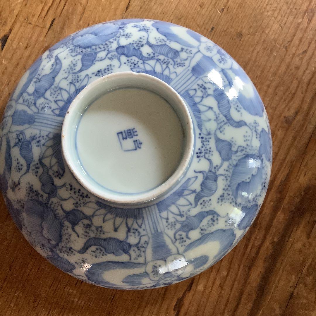 古伊万里☆蓋物大ぶり茶碗☆線描き☆麒麟の図☆江戸後期