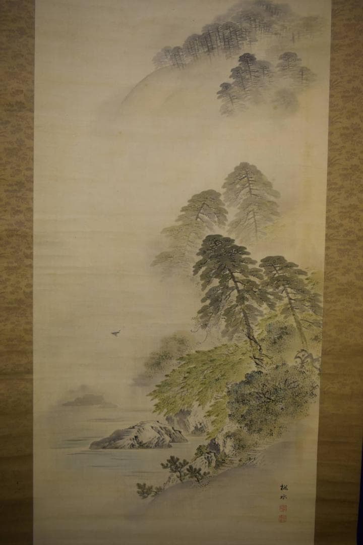 真作/久保田桃水/嵐峡/山水嵐山山水図/布袋屋掛軸HH-872