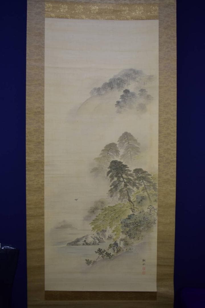 真作/久保田桃水/嵐峡/山水嵐山山水図/布袋屋掛軸HH-872