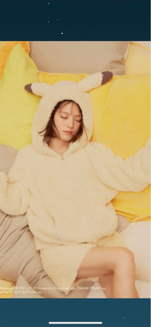 ジェラートピケ　ポケモンスリーブ　ピカチュウパーカ&ショートパンツセット