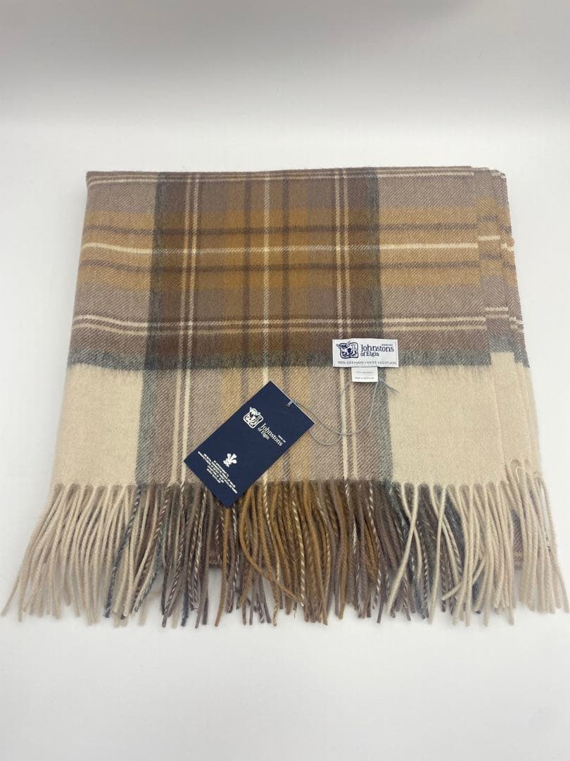 JOHNSTONS ジョンストンズ　大判チェック　ナチュラルドレスマフラー