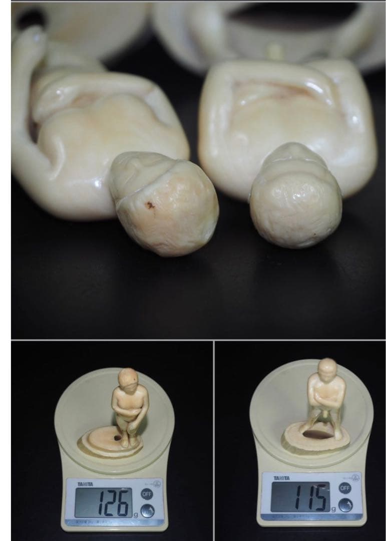 送料無料　レア物　マッコウクジラ　抹香鯨　鯨歯彫刻２体