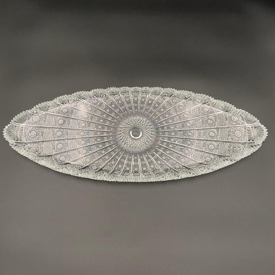 ボヘミアガラス クリスタル ラスカ 楕円 オーバル 大皿 54cm 箱あり