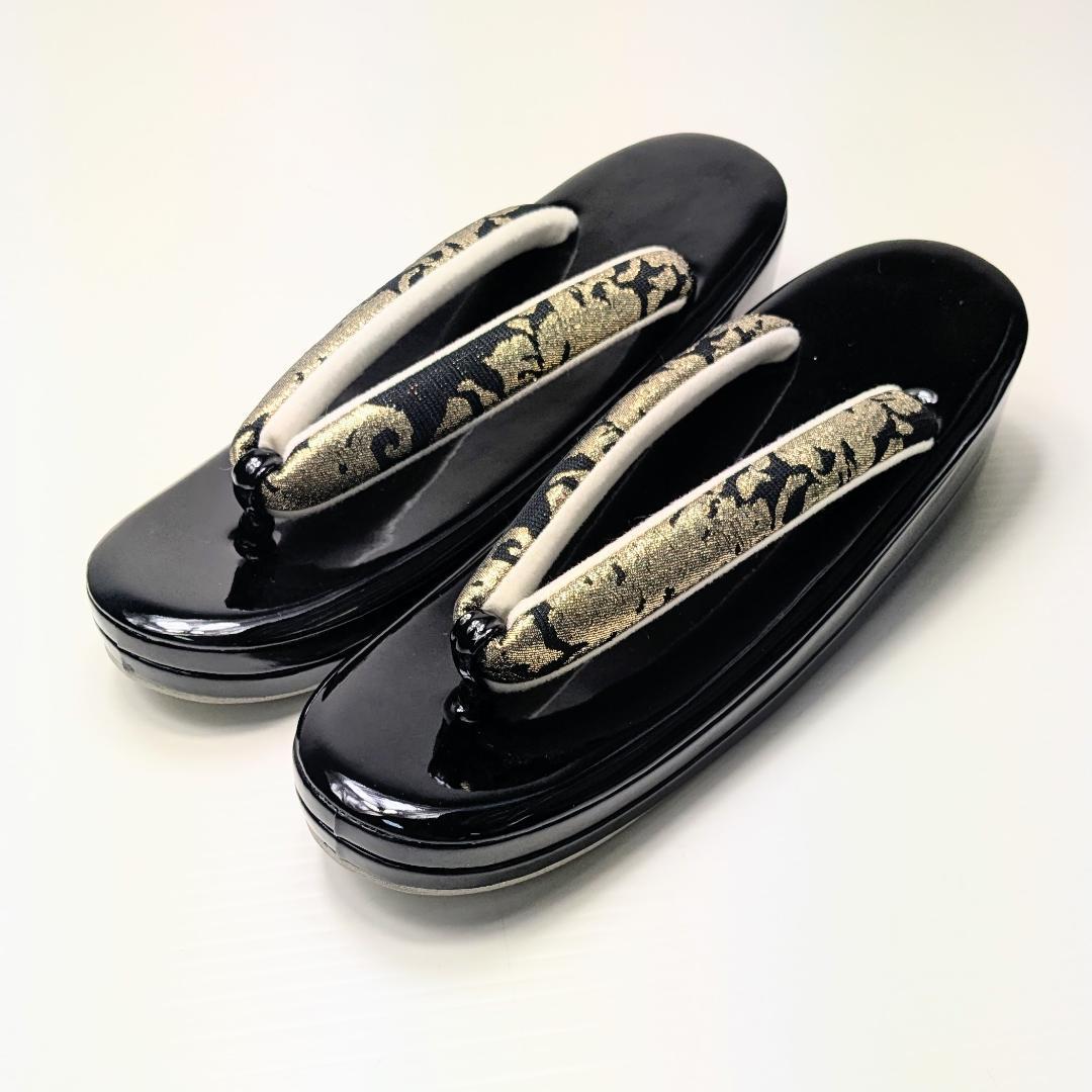 草履バッグセット 唐草 モダン フリーサイズ ブラック×ゴールド u114