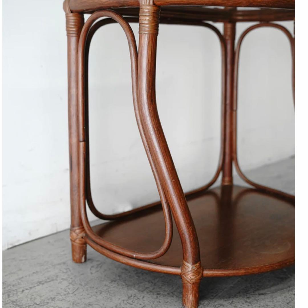 ヴィンテージ　サイドテーブル　シャークアタック　ガラス　コーヒーテーブル　ラタン