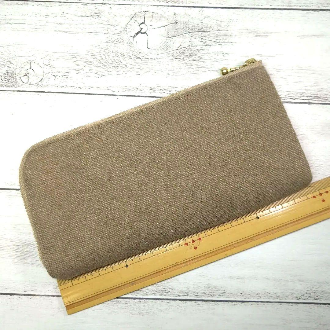 L字ファスナー長財布、ハンドメイド、帆布モカ、ファンシーツイード