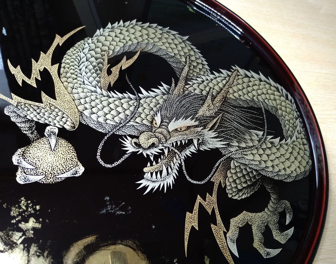 輪島塗沈金　お盆【龍】