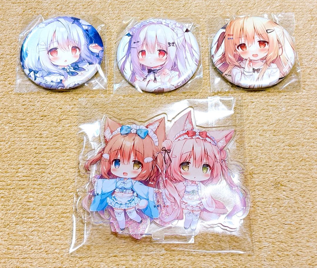 桃豆こまもち アクリルスタンド 缶バッジ MochiPeach