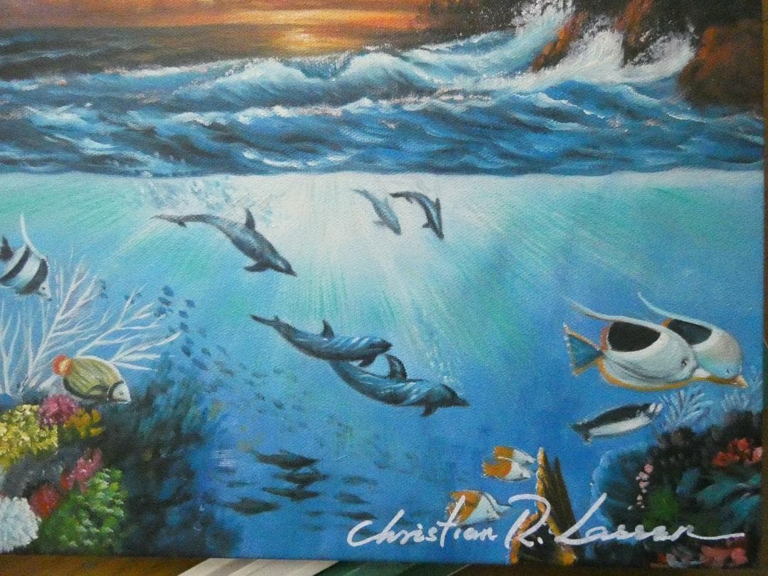 T.Y. クリスチャン・ラッセン「風景」サイン F8　額装済み 肉筆手描き