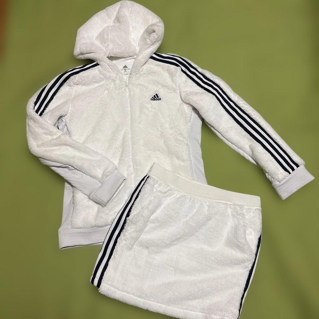 アディダス ふわふわあったか可愛いいゴルフウェア ボアフリースセットアップ　M