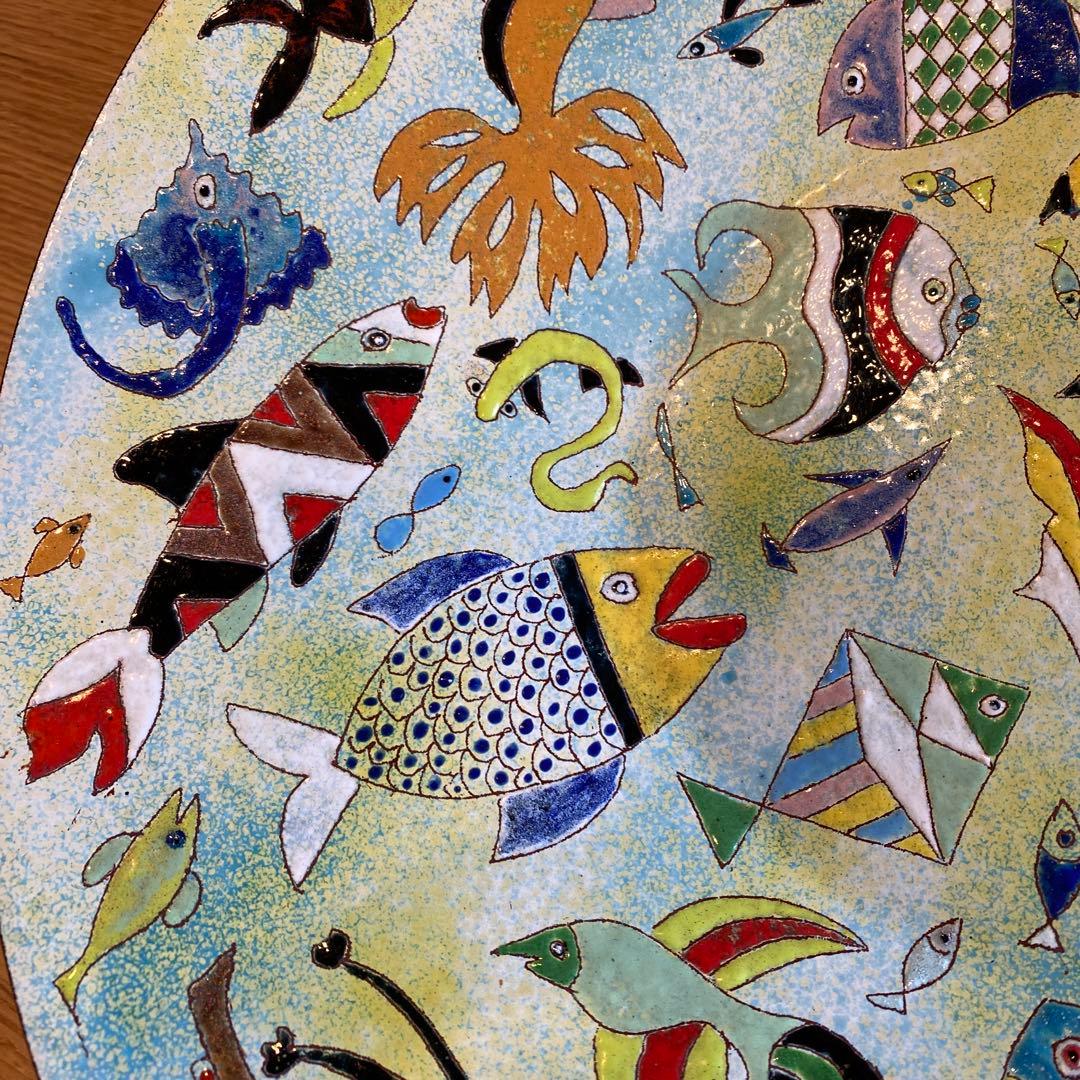 (リチャード　ケイシー）魚絵　鉄板皿の美術品　★直径　約35.7㎝