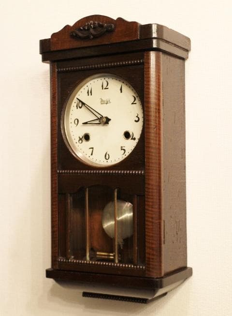 名古屋 meiji アンティーク 小ぶり ミニ 掛時計 柱時計 振り子 動作品