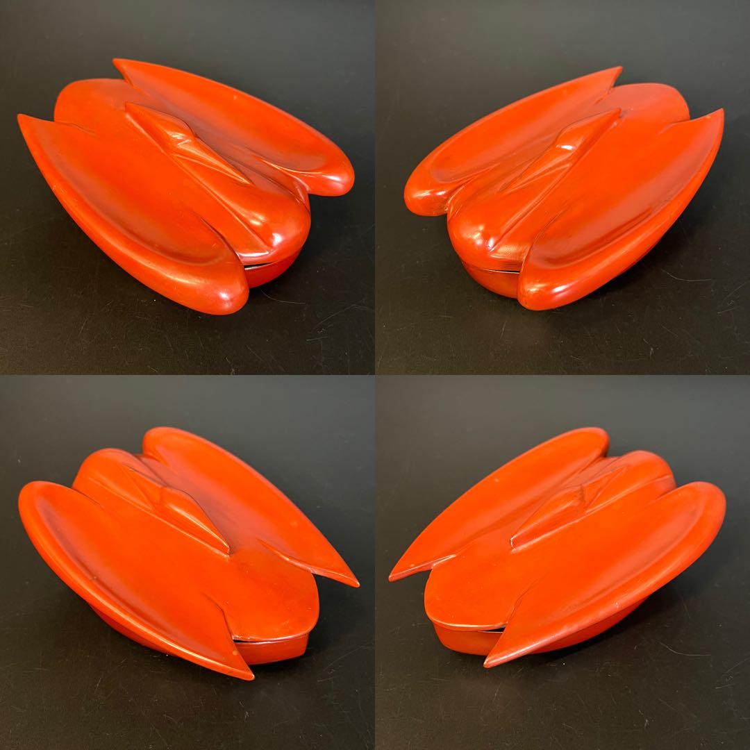 ◎古道具 庵々◎江戸-明治期 輪島塗 鶴形 蓋物◎時代物侘び寂び和置物 朱塗骨董