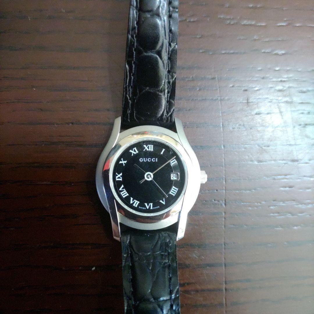 グッチ　5500L レザー　腕時計　レディース　黒革