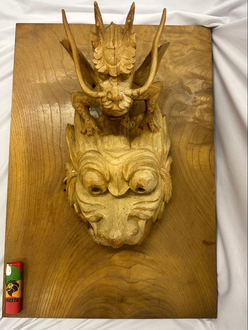 木製 神話的生物の彫刻 お面　一点物