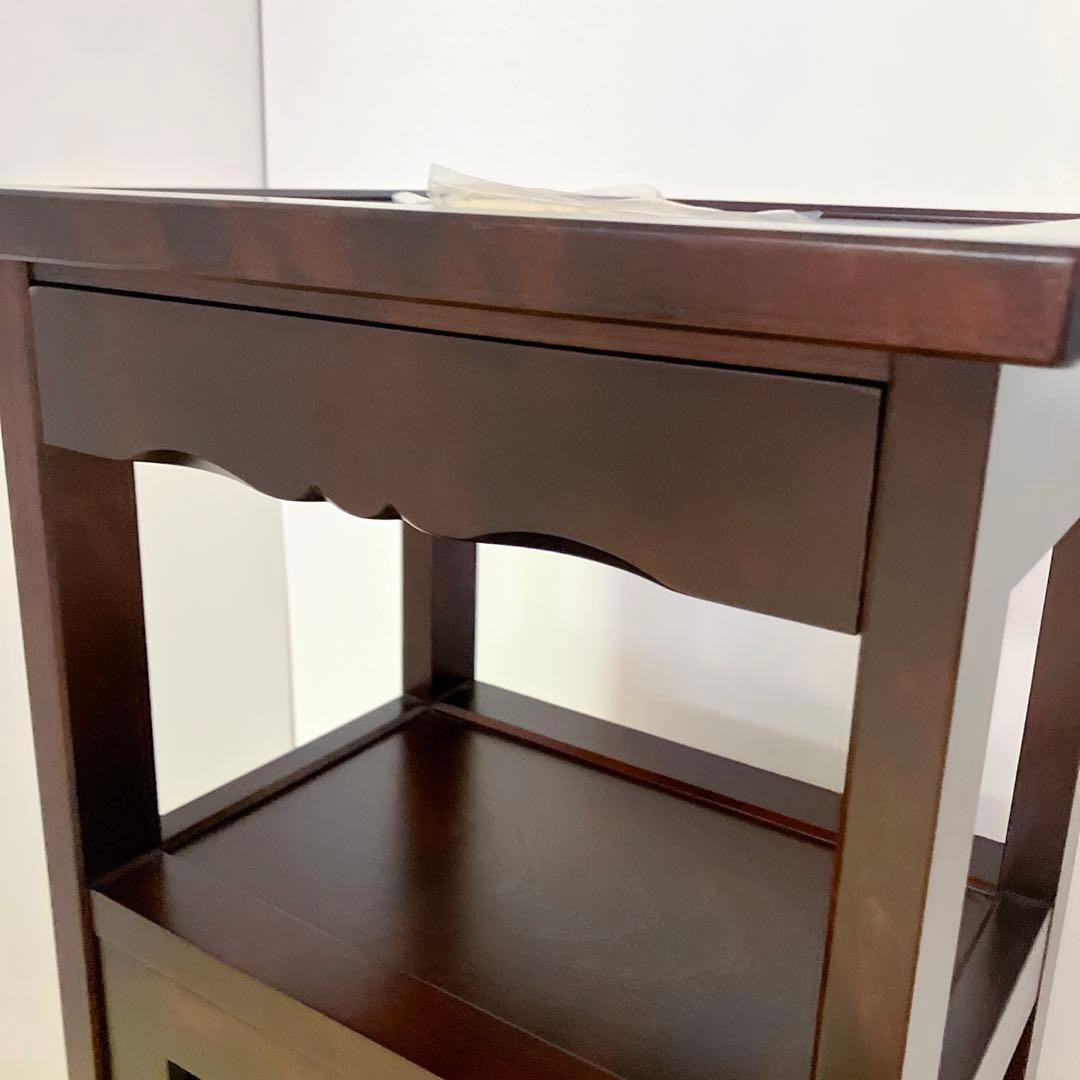 北海道民芸家具　電話台　FAX台　サイドチェスト　サイドテーブル　カバ無垢材