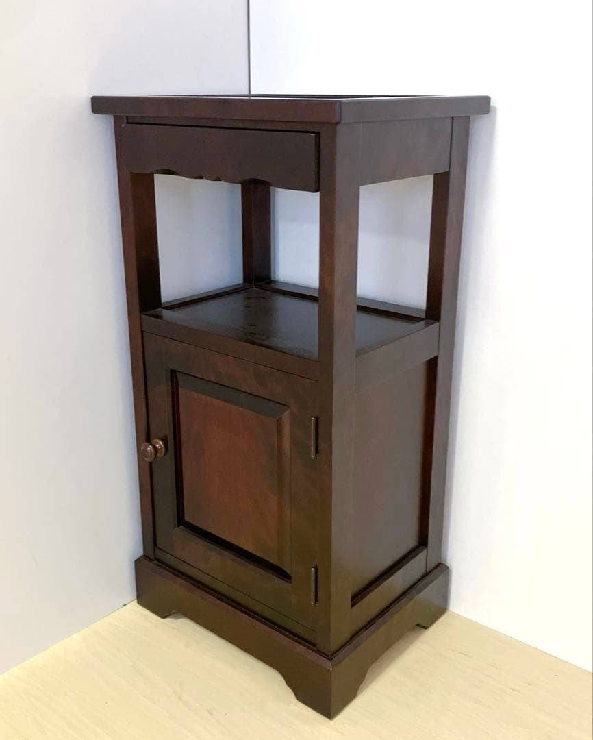 北海道民芸家具　電話台　FAX台　サイドチェスト　サイドテーブル　カバ無垢材