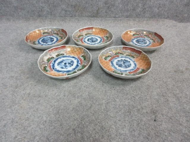 伊万里 色絵 草木文 手塩皿 5枚 [B24372]