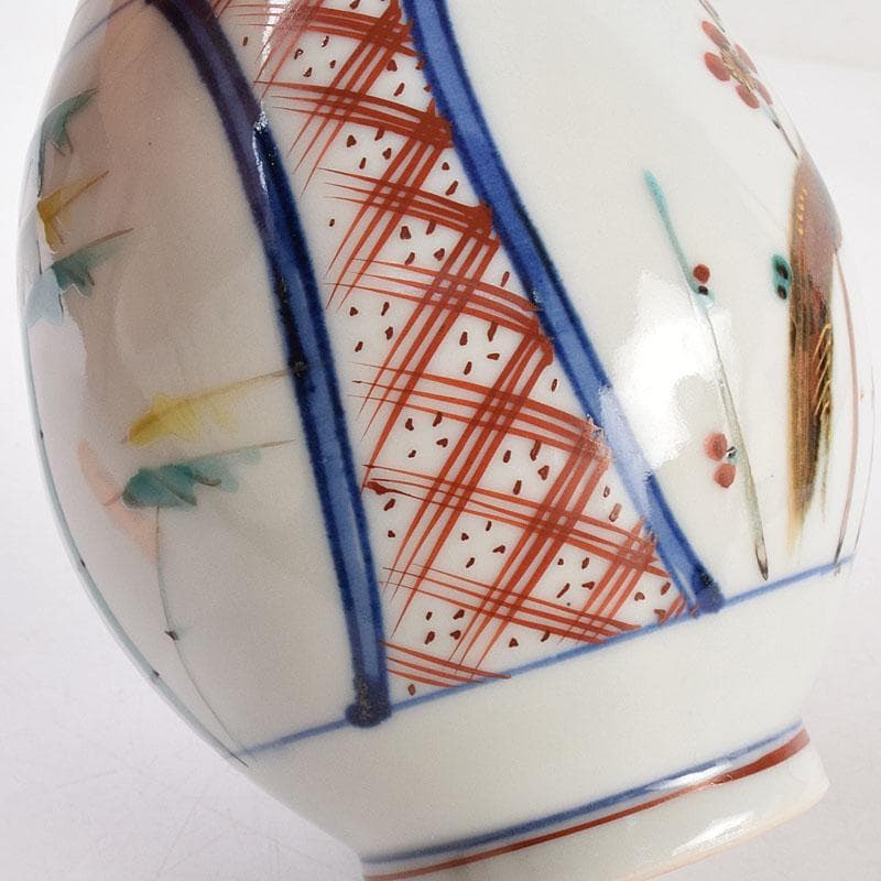 九谷焼　松本佐吉作　色絵松竹梅文　花瓶　共箱　Z　8576