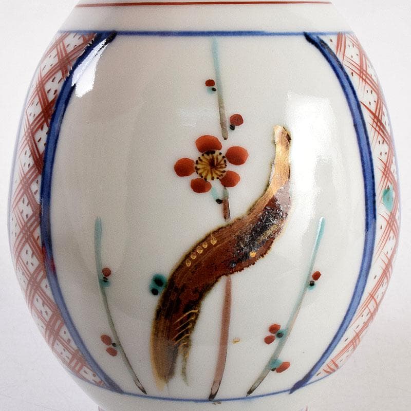 九谷焼　松本佐吉作　色絵松竹梅文　花瓶　共箱　Z　8576