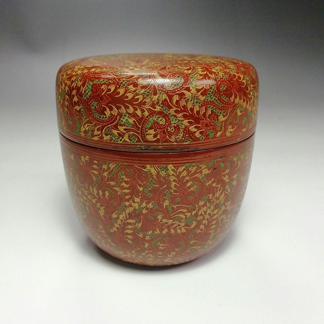 Ｓ３０７　棗　『蒟醤塗　唐草紋』『緬甸作』『大棗』　共箱　茶道具