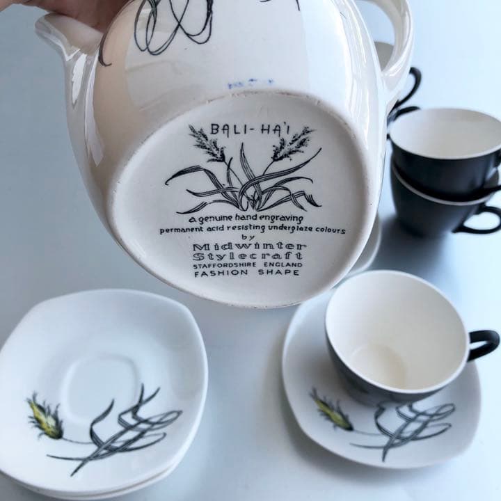 ヴィンテージ 英国 ミッドウィンター カップ&ソーサー6客+コーヒーポットセット