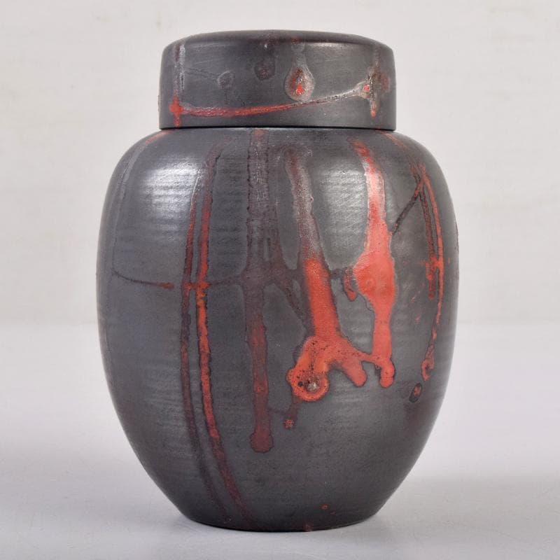 茶道具　常滑焼　小西洋平作　窯変火襷　茶壷　共布共箱　M　R8873