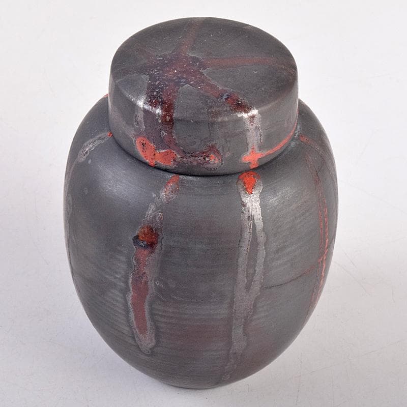 茶道具　常滑焼　小西洋平作　窯変火襷　茶壷　共布共箱　M　R8873