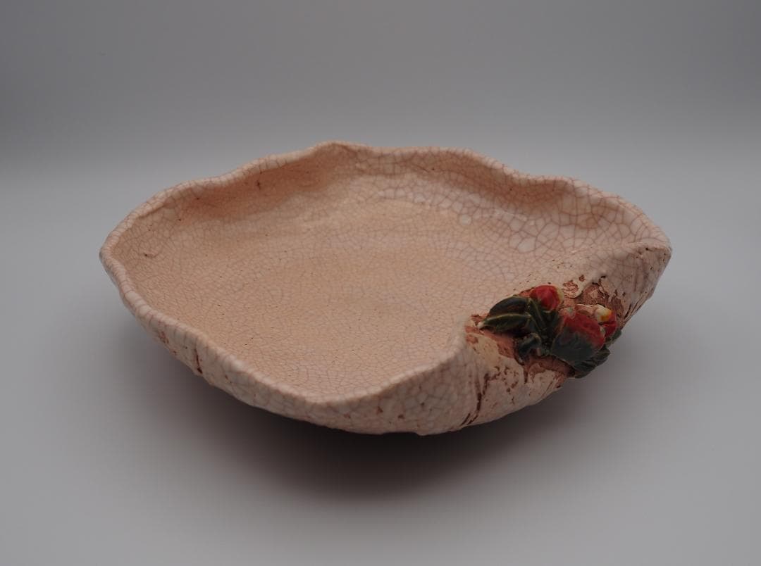 玉井楽山作 楽山焼 蓮葉天神蟹 菓子器 共箱/水月焼　二六焼