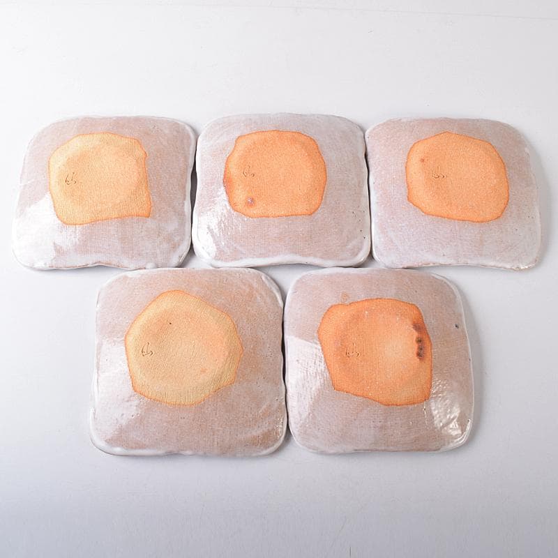 和食器　萩焼　吉田仙萩作　銘々皿　五客　共箱　C　R8215B