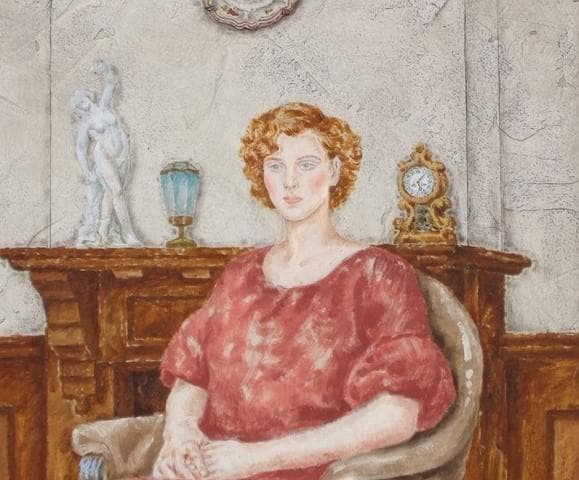 円池茂『赤衣の婦人』6号 シェル美術賞展三席入賞 フランス ル・サロン入選