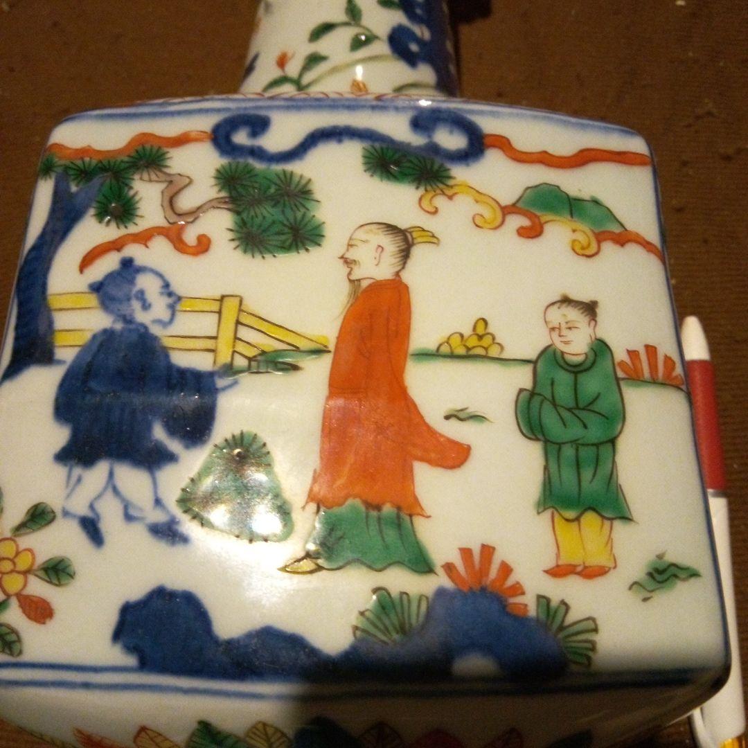 中国陶磁器　万歴赤絵　面取り壺