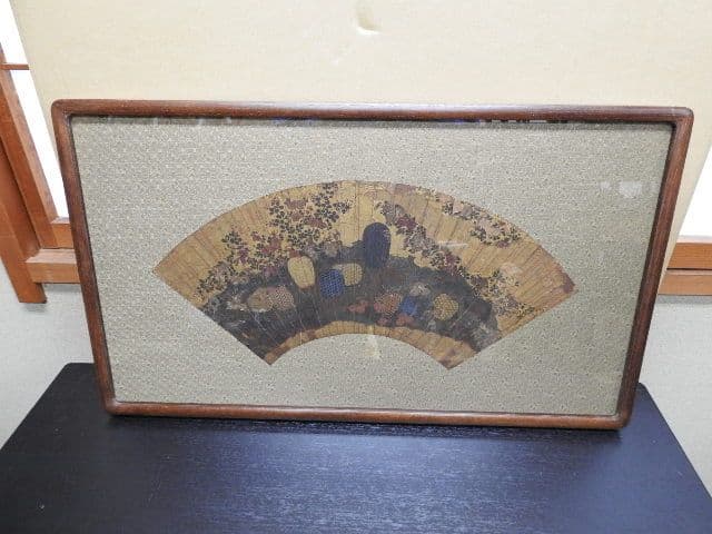 金地鳥籠扇面画額　一対　M１３６８