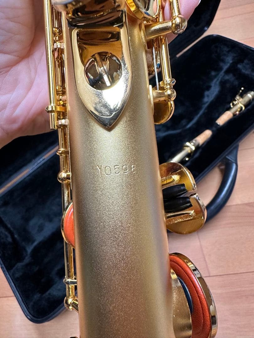 良品 ソプラノサックス サテンゴールド ケース付き