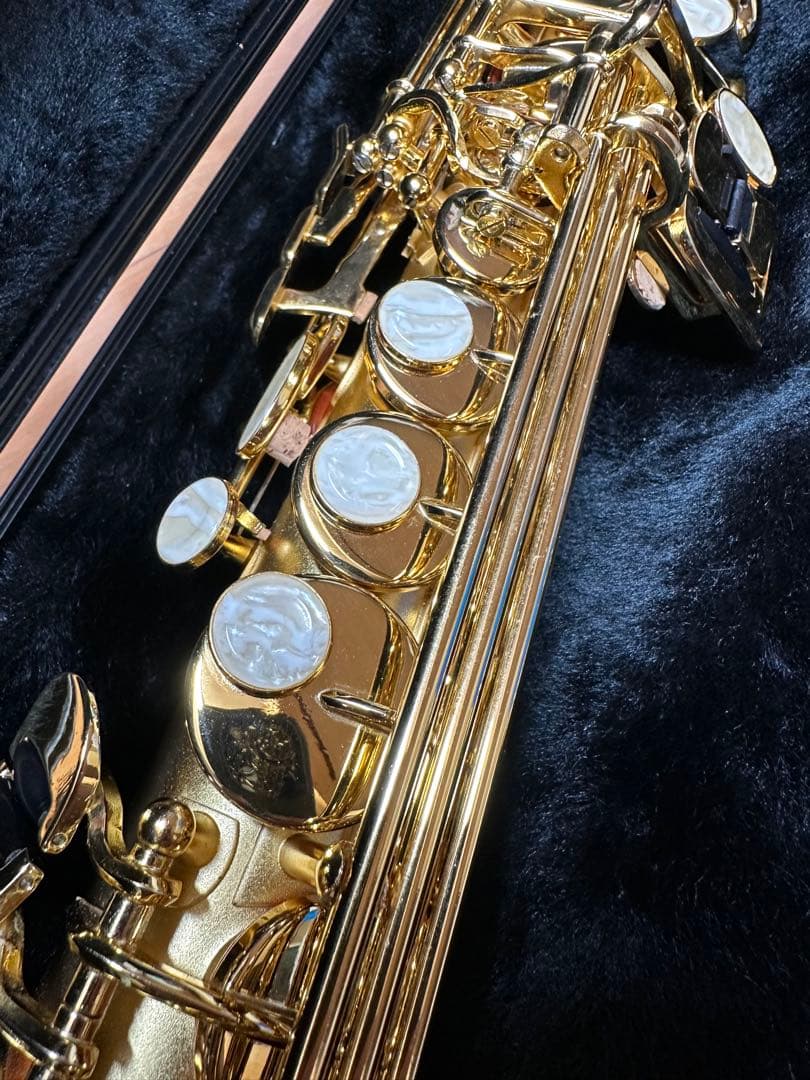 良品 ソプラノサックス サテンゴールド ケース付き