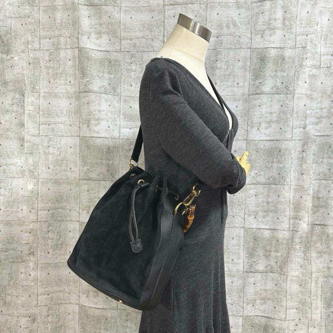 GUCCI グッチ バンブー 巾着 2way ハンドバッグ ショルダーバッグ 黒