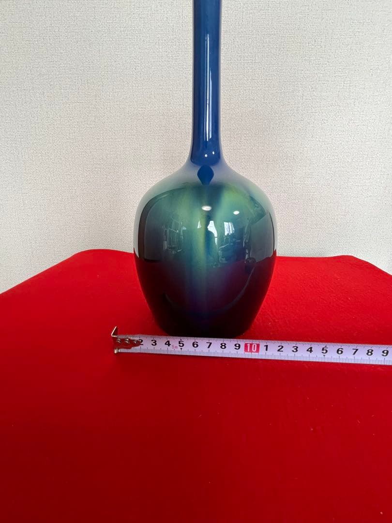 人間国宝 柳雨軒 三代 徳田八十吉 碧明釉 花入 約27.5cm 管理T242