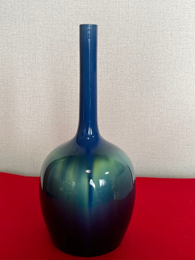 人間国宝 柳雨軒 三代 徳田八十吉 碧明釉 花入 約27.5cm 管理T242