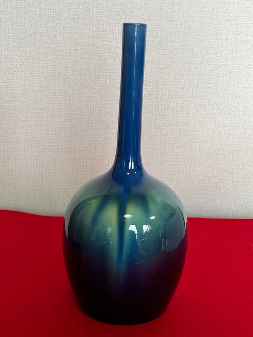 人間国宝 柳雨軒 三代 徳田八十吉 碧明釉 花入 約27.5cm 管理T242