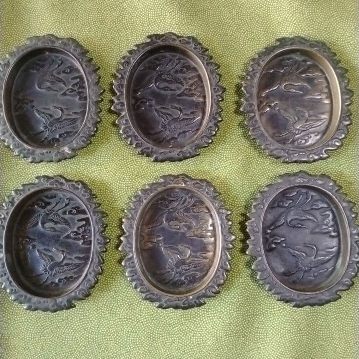 襖引き手　名越昌晴　銘入り　 和骨董　古美術品　アンティーク6枚セット