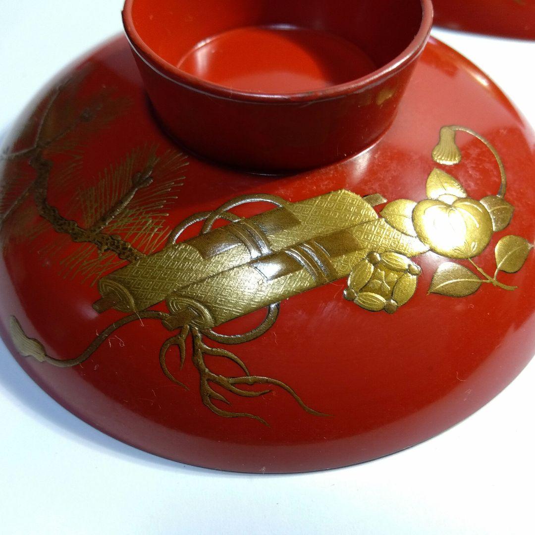 加賀蒔絵　高蒔絵祝い　三つ杯　盃　漆芸　時代高級高蒔絵杯　大正期　黒塗共箱