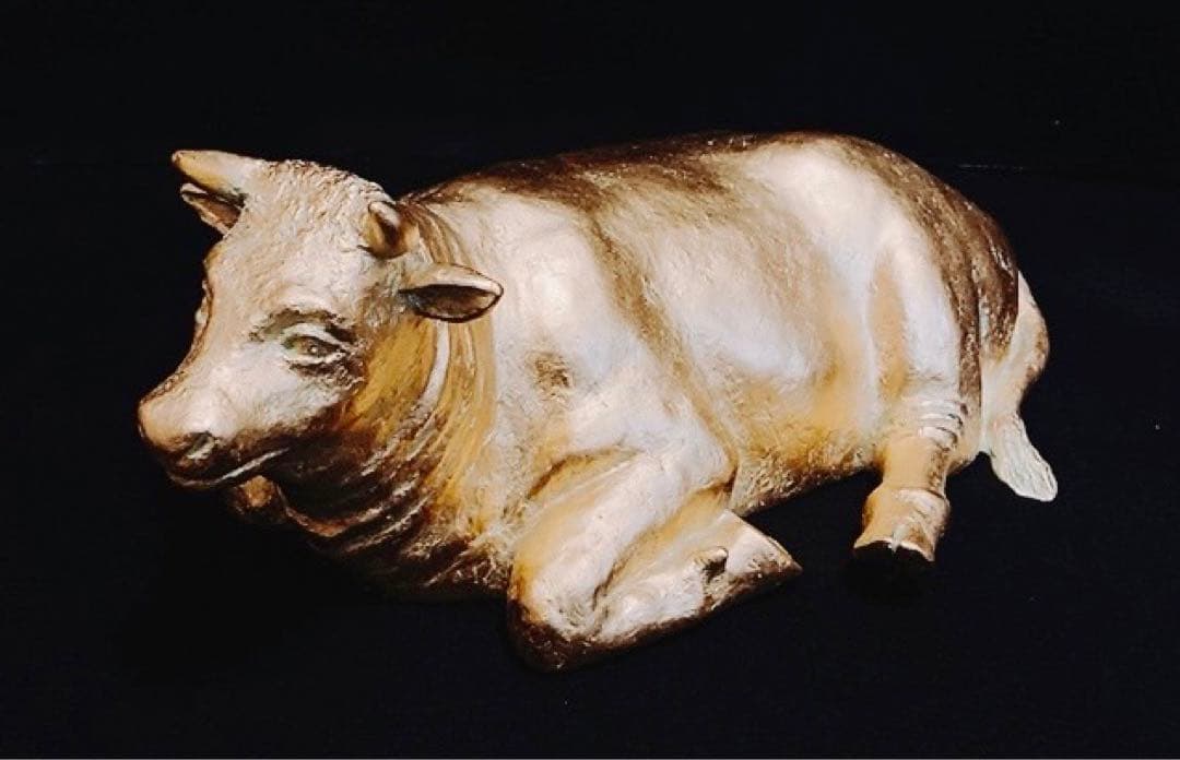 【希少】彫刻家 富永直樹 「福牛」文化勲章受章 ブロンズ像 本金箔仕上 共箱付き