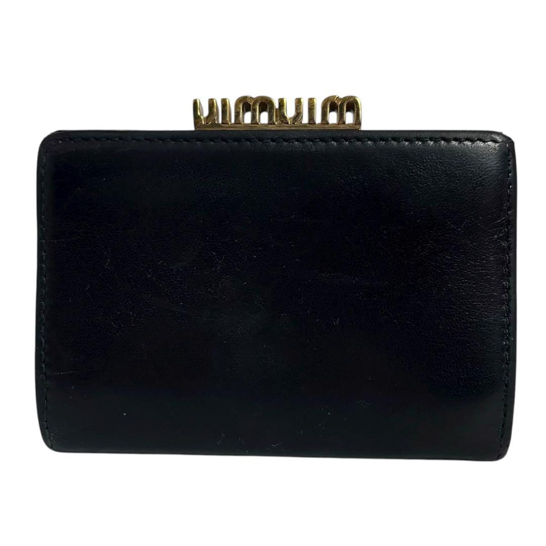 希少✨ミュウミュウ 三つ折り財布 マテラッセ がま口 ロゴ金具 ブラック