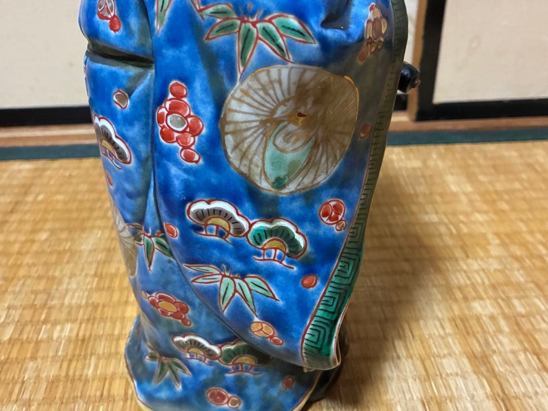 九谷焼 古九谷 金彩 色絵 寿老人 木箱付 33.0㎝！