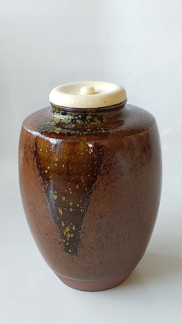 笹田仁史 作 肩衝茶入 仕覆 花莵金襴 茶道具 共箱 京焼 茶入 新品 未使用品