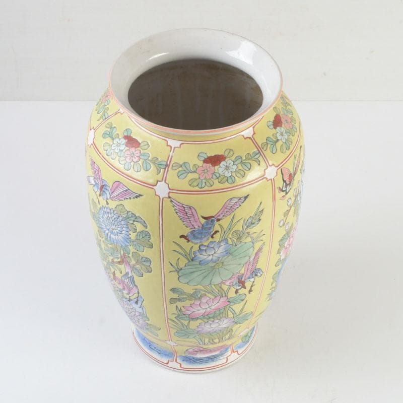 中国　粉彩　花草鳥文瓶　花瓶　V　9820A