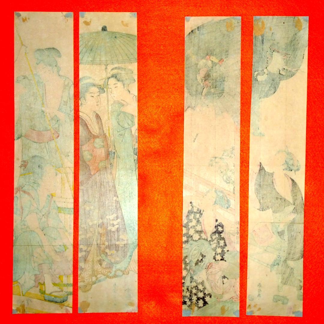 柱絵（短冊形）　浮世絵　4枚