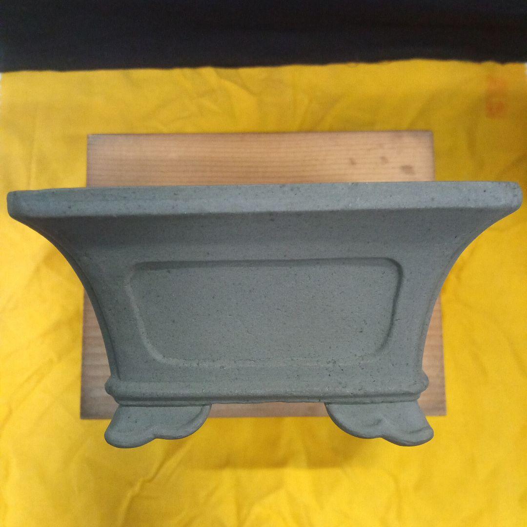 016.【寿悦】烏泥/外縁額面長方鉢/ミニ盆栽鉢/木箱付き