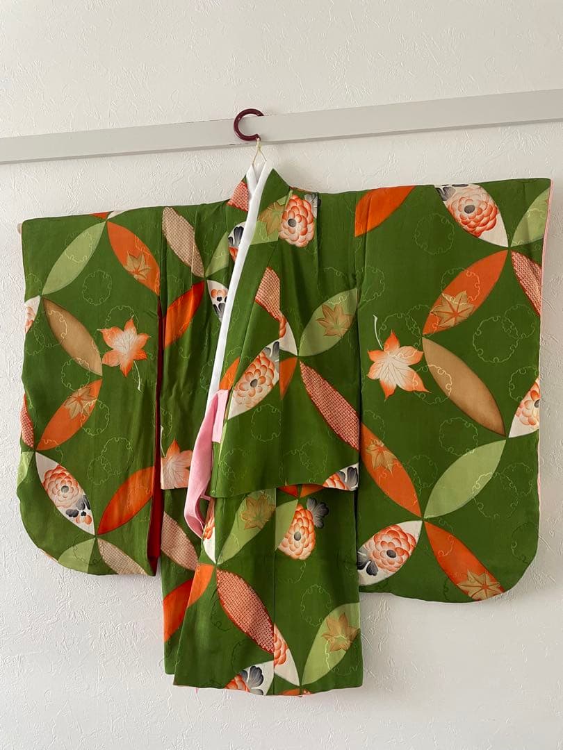 七五三　3歳　アンティークお着物セット　正絹　被布　髪飾り付き